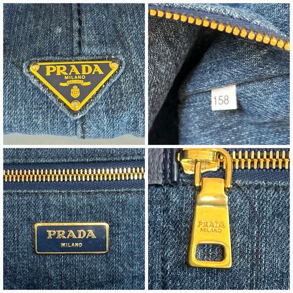PRADA Logo Avio Denim Large Canapa Tote - Picture 6 of 16